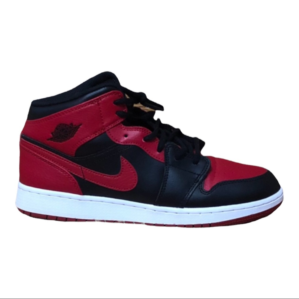 SOLD! NIKE AIR JORDAN 1 MID GS BANNED (2020) BLACK GYM RED-WHITE SZ 7Y/MENS SZ 7